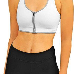 NWT Avia White & Gray Front Zip Racerback Sports Bra